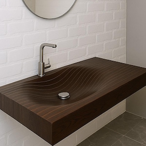 Bathroom wooden sink, handmade mid-century modern bathroom furniture, rustic wash bowl, minimalist decor, home gift, bathroom accessories