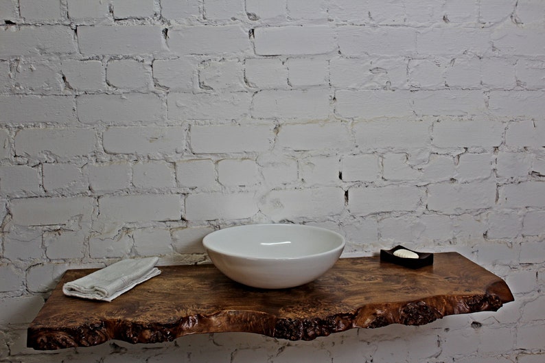 Wood Poplar Bathroom Vanity Live Edge Countertop, Solid Wooden