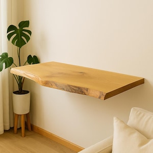 Under sink oak shelf, bathroom floating shelf, mid century wood slab shelf, rustic vanity shelf, handmade furniture, countertop organizer
