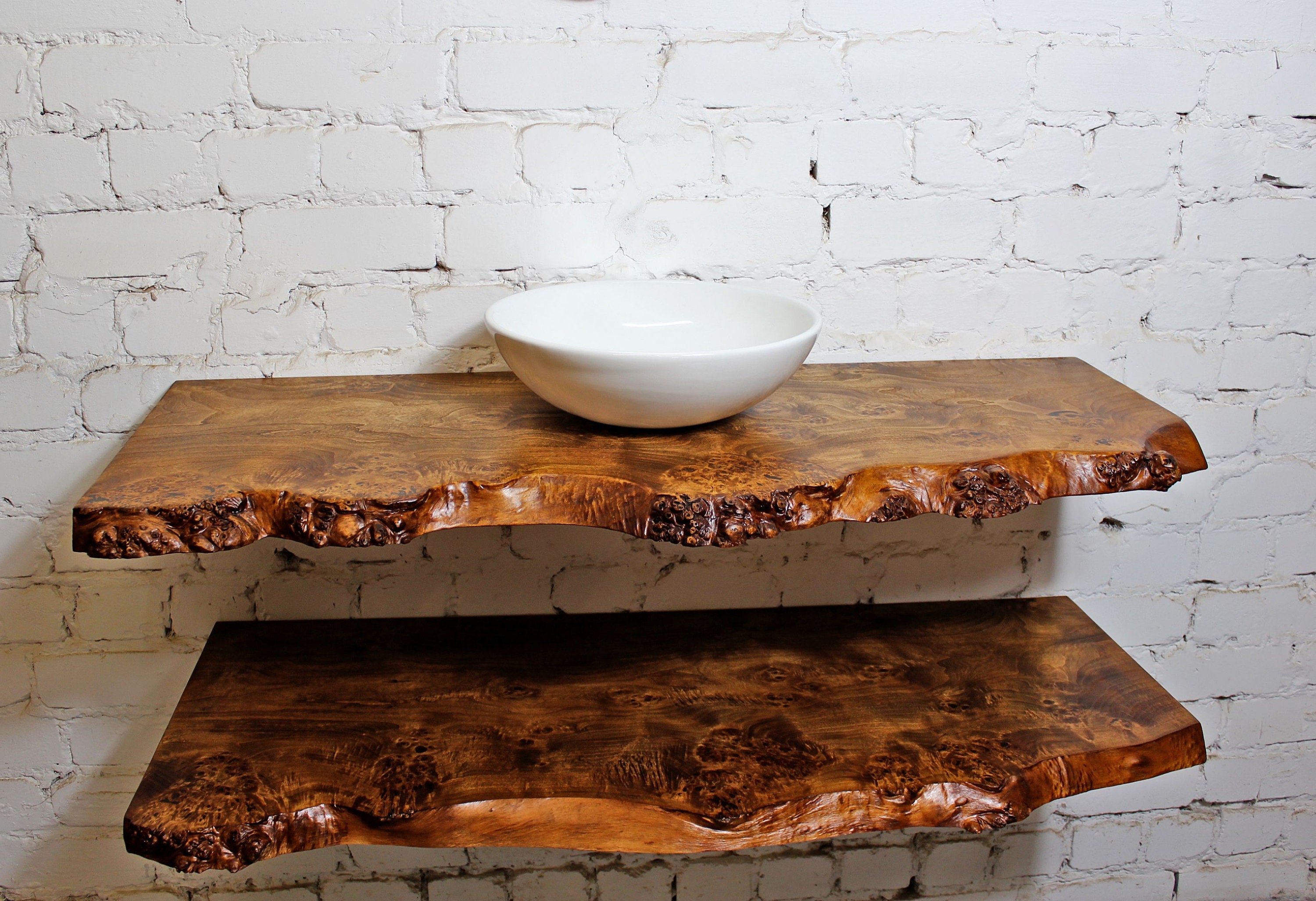 Live Edge Poplar Wood Double Vanity Shelves, Custom Live Edge Poplar
