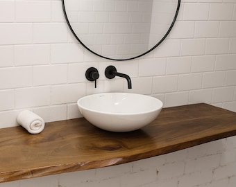 Walnut Bathroom Shelf – Rustic Live Edge Vanity for Modern Farmhouse Decor