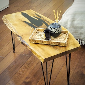 Handmade minimalist coffee table, live edge walnut slab table, custom wooden furniture, boho living room table, rustic modern design