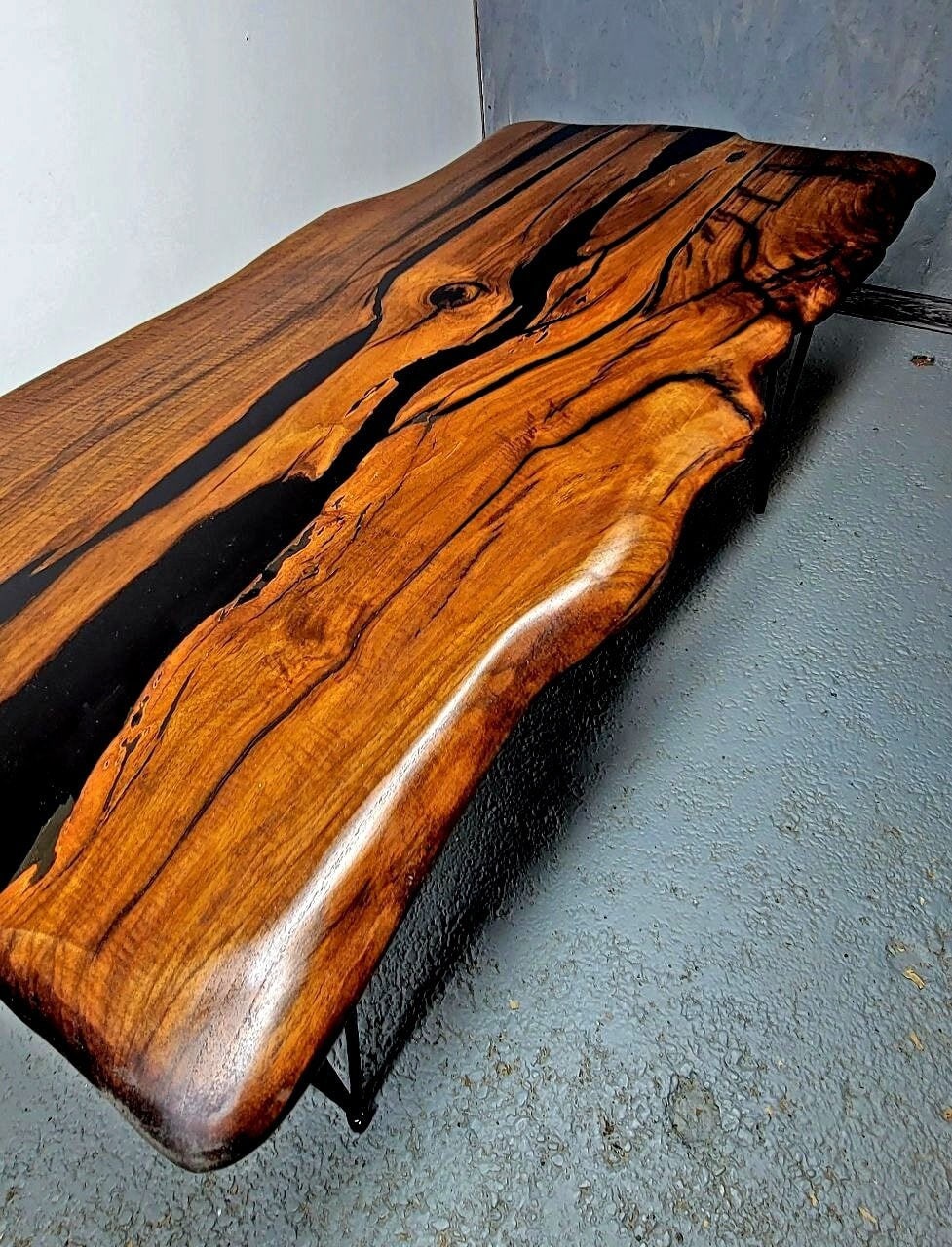Unique walnut epoxy table, wooden coffee table, river table, handmade furniture, live edge slab table, housewarming gift