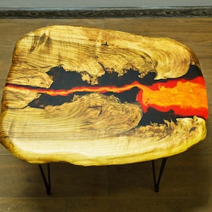 Unique walnut epoxy coffee table, modern lava table, low sofa table, entry room slab table, solid wood furniture, rustic table, gift home