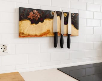 Maple Wood Floral Resin Magnetic Knife Holder