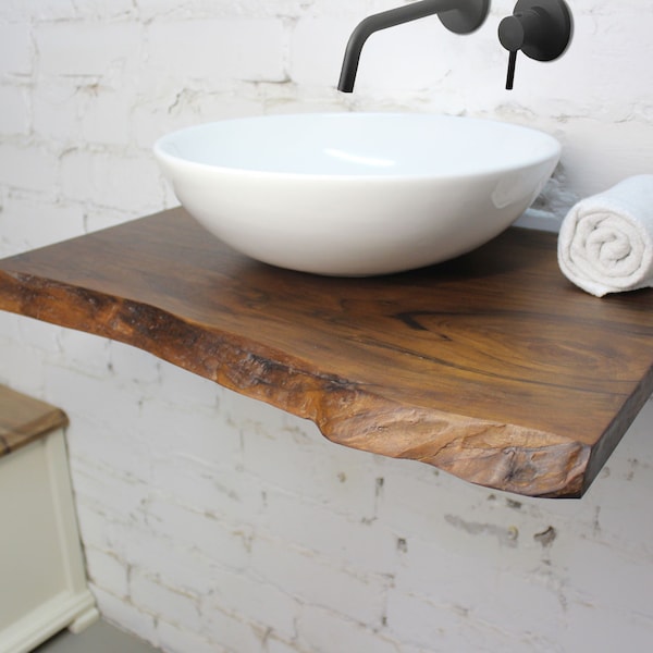 Live edge rustic floating shelf, vanity tray, walnut wood countertop, floating nightstand, gift for wife, bathroom decor