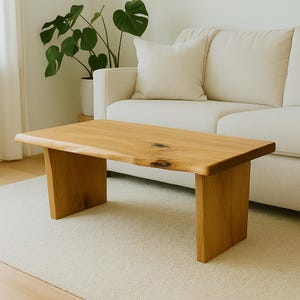 Rustic Oak Tea Table, Low Slab Table in Wabi Sabi Style, Handmade Japanese Coffee Table, Minimalist Natural Wood Furniture