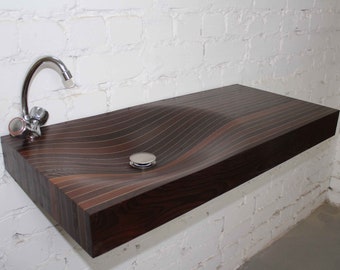 Hand Crafted Rectangular Wooden Sink,  Brown Ash Wood  Basin, Perfect for Bathroom Decoration, Combining Functionality and Aesthetic Appeal
