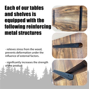 a picture of a wooden table with metal brackets