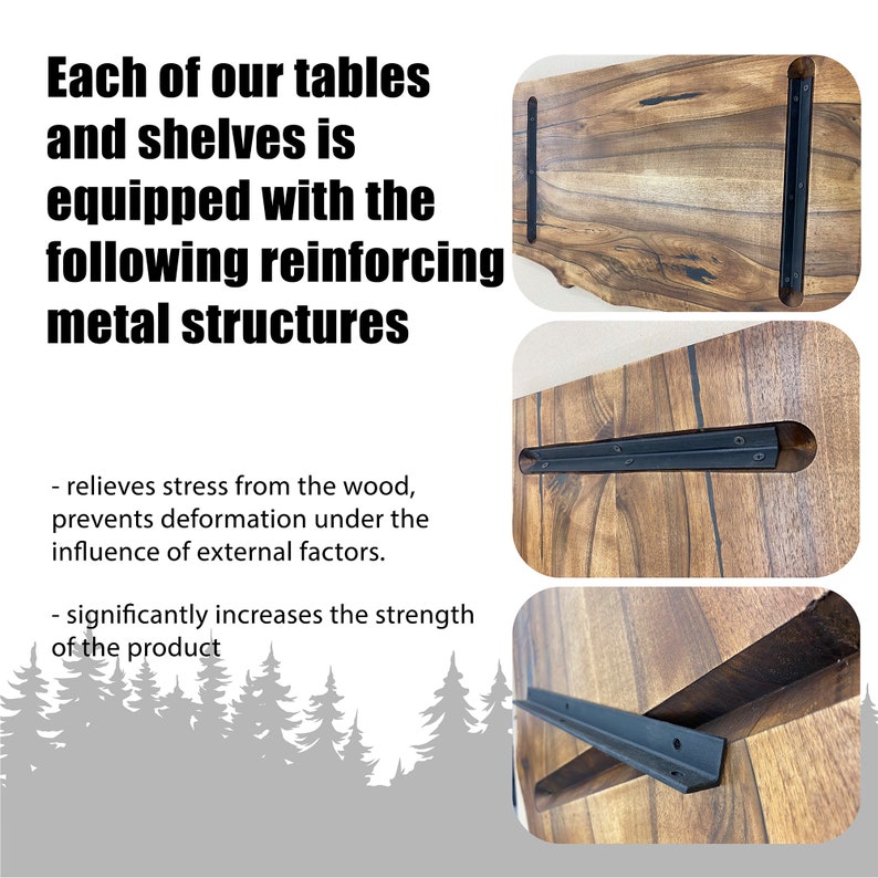 a picture of a wooden table with metal brackets