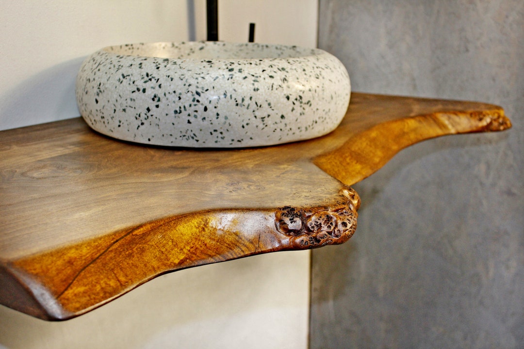 Poplar Wood Countertop, Under Sink Shelf, Floating Bathroom Vanity