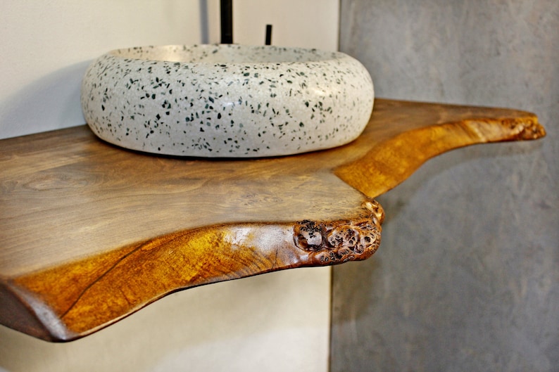 Poplar Wood Countertop, Under Sink Shelf, Floating Bathroom Vanity