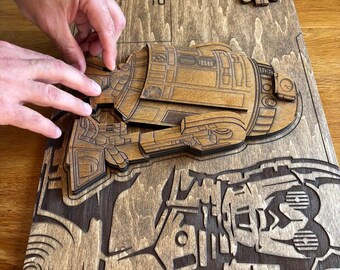 3D Wooden Robot Wall Art, Sci-Fi Wall Decor, Handmade Wood Display, Man Cave Decor, Gamer Room Art, Unique Gift for Him