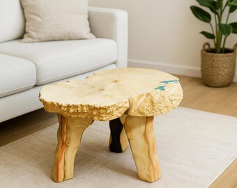 Slab Maple Coffee Table – Handmade Rustic Stump Cut Accent Table