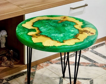 Emerald Epoxy Coffee Table – Ocean Resin Side Table, Coastal Decor