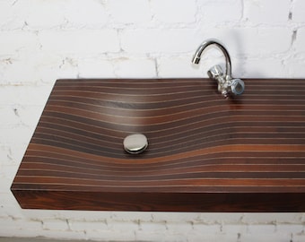Custom Ash Wood Bathroom Sink – Solid Wood Mid-Century Vessel Vanity