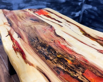 Epoxy resin dinner table, maple wood table, mothers day gift, solid wood table, new home gift, live edge table