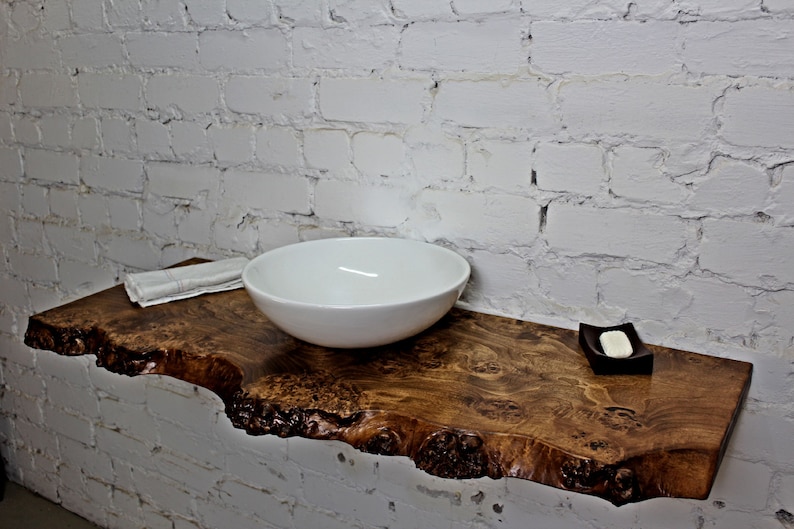 Poplar Bathroom Vanity Countertop, Live Edge Poplar Wooden Side Decor, Custom size shelf, Gift For Wife image 5