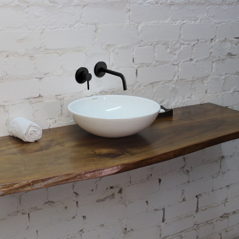 Vanities Sinknarrow Floating Live Edge Wood Sink Shelf, Wooden