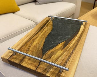 Wood and Resin River Cutting Board – Handmade Serving and Decorative Kitchen Tray