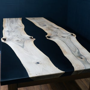 Black river epoxy table, walnut dining table, tall kitchen table, farmhouse wood furniture, custom epoxy desk, rustic home gift