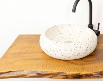 Walnut Floating Vanity Shelf – Rustic Live Edge Basin Countertop