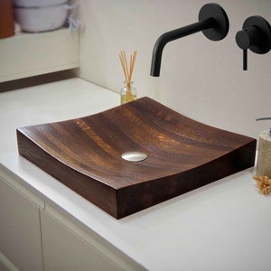 Thermally modified ash wood sink, handmade bathroom sink, square wood bowl, bathroom accessories, kitchen sink, new home gift
