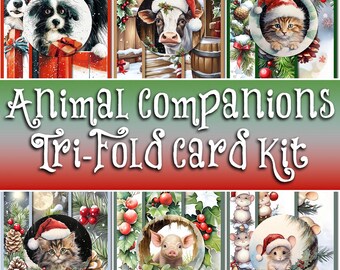 Animal Companions | Tri-Fold Card Kit | Printable Holiday Card Designs | DIY Christmas Craft