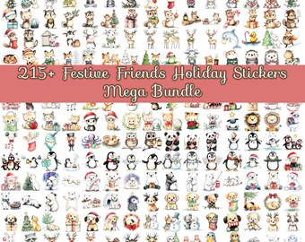 Festive Friends Holiday Sticker Mega Bundle - Digital Download - 215+ Images! Holiday Clipart