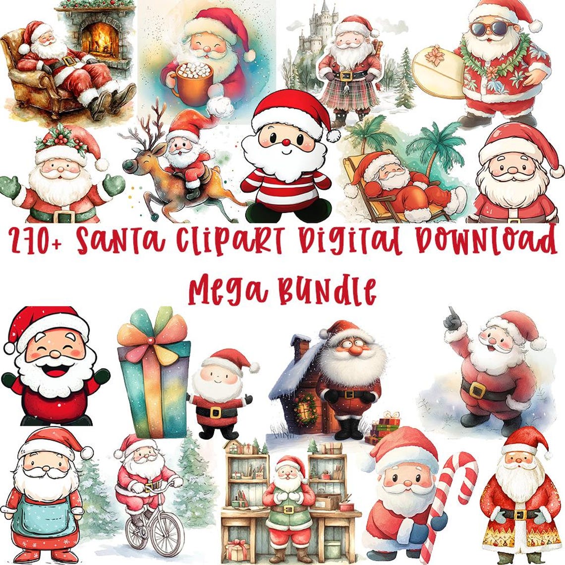275+ Santa Clipart - Digital Download Mega Bundle - Christmas Stickers ...