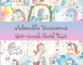 Adorable Unicorn Valentine&#39;s Day Card Kit | Printable Valentine&#39;s Cards | DIY Holiday Craft |  12 Cute and Magical Designs