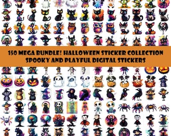 150 Mega Bundle! Halloween Sticker Collection: Spooky and Playful Digital Stickers