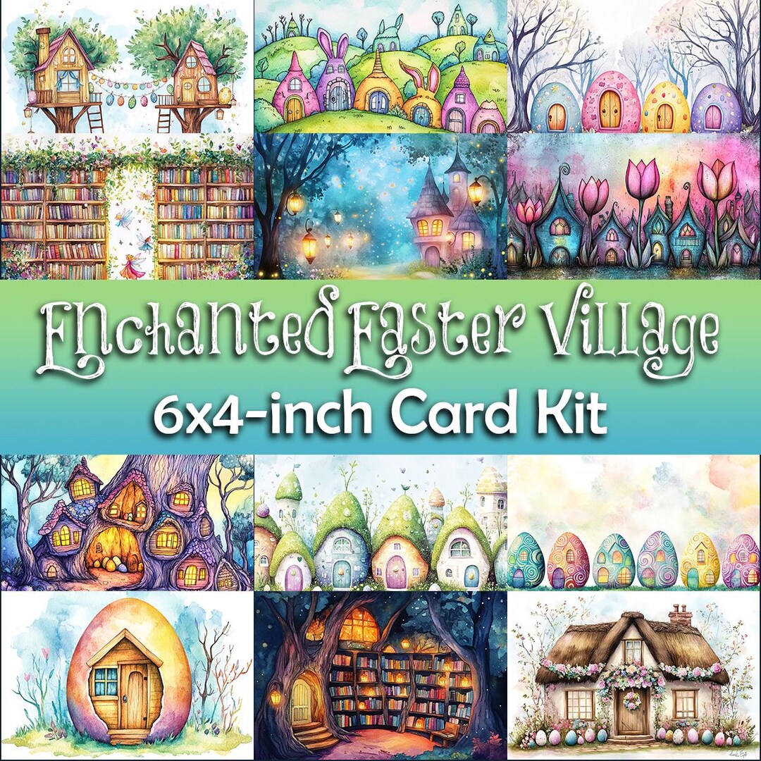 Enchanted Easter Village Card Kit & Craft Printables | Printable Easter ...