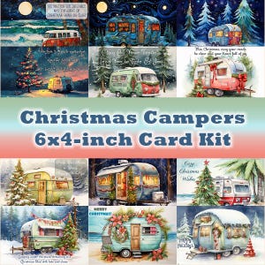 Campistas navideños: kit de tarjetas festivas para las fiestas / Tarjetas festivas imprimibles / Manualidades de invierno para hacer uno mismo / 12 diseños acogedores de campistas