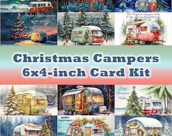 Christmas Campers: Festive Holiday Card Kit | Printable Holiday Cards | DIY Winter Crafts | 12 Cozy Camper Designs