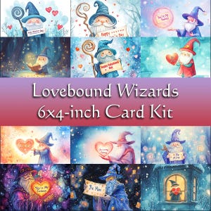 Kit de cartes de Saint-Valentin Lovebound Wizards | Cartes de vœux imprimables pour la Saint-Valentin | Bricolage pour les fêtes