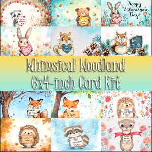 Kit de cartes de Saint-Valentin Woodland lunatique | Cartes de vœux imprimables pour la Saint-Valentin | Bricolage pour les fêtes de fin d'année | 12 modèles mignons