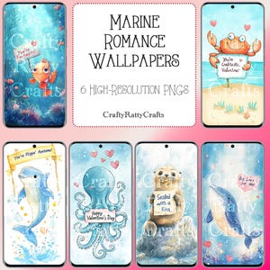 Marine Romance Phone Wallpapers | High Resolution PNG files suitable for all Smart Phones | iPhone & Android | 6 Ocean Animal Designs