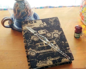 5" x 7" Blank book/journal with black and gold antique car fabric cover