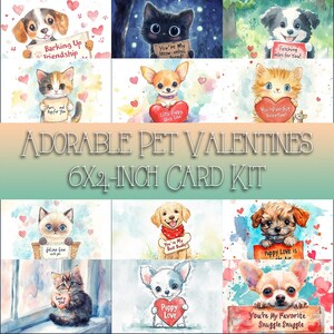 Kit de cartes de Saint-Valentin adorable animal de compagnie | Cartes de vœux imprimables pour la Saint-Valentin | Bricolage pour les fêtes de fin d'année | 12 modèles de chiens et de chats
