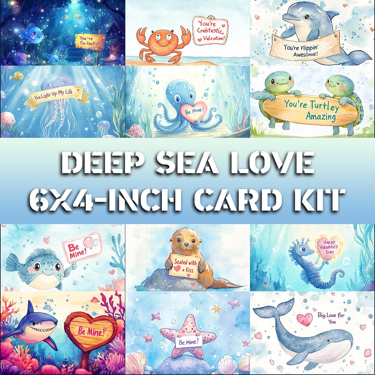 Deep Sea Love Valentine's Day Card Kit | Printable Valentine's Cards | DIY Holiday Craft | 12 Cute Marine-themed Designs