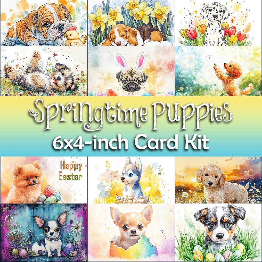 Springtime Puppies Card Kit & Craft Printables | Printable Easter ...