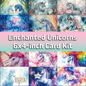 Kit de cartão de dia dos namorados de unicórnio encantado | Cartões de dia dos namorados para imprimir | Artesanato de Natal DIY | 12 designs elegantes