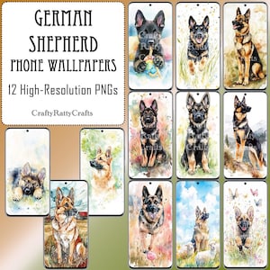 German Shepherd Phone Wallpapers | High Resolution PNG files suitable for all Smart Phones | iPhone & Android | 12 Designs