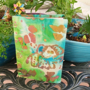 5" x 7 1/2" Blank book/journal with green and gold elephant batik fabric cover