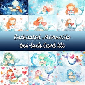 Sereias Encantadas: Kit de Cartão Doce e Caprichoso para o Dia dos Namorados | Cartões para Imprimir | Artesanato DIY para o Dia dos Namorados | 12 Adoráveis Designs Submarinos