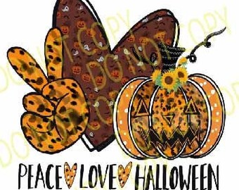 Peace Love Halloween Sublimation PNG Design, Halloween PNG, Kürbis png, Kürbis Halloween png, Peace Love Halloween png