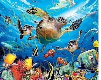 Under the Sea, Underwater, Sea Turtle Digital PNG File, Skinny Tumbler Straight File, Instant Download, PNG