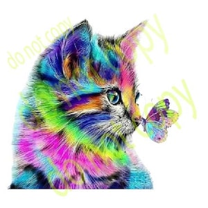 Cat png, descarga digital de sublimación de acuarela de gato colorido, diseño de sublimación de gato, descarga de sublimación, png para diseños de sublimación