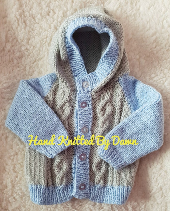 Hand Knitted Baby Jacket Baby Hooded Cardigan Baby Hooded Jacket Baby Cable Knitting Cardigan